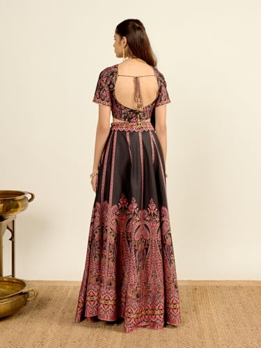 Aarke Ritu Kumar Black Square Neck Blouse With Lehenga And Dupatta