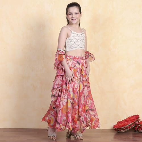 Biba Girl's Polyester Lehenga Set (KWFLOD6199SS25OWHT_Off White_12-13 Year)