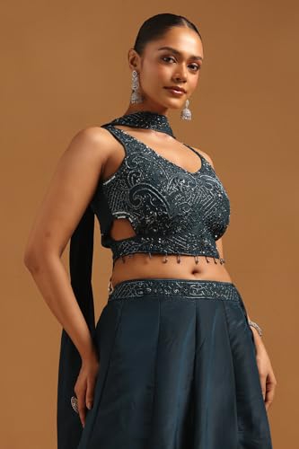 Soch Womens Blue Crepe Ethnic Motifs Lehenga Choli Set