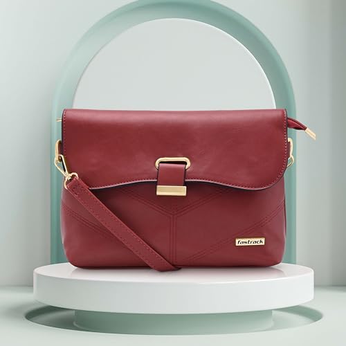 Fastrack Solid Structured Sling Bag for Women, Girls and Ladies |with Top Zipper and Detachable Strap