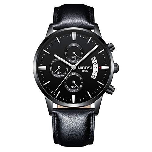 NIBOSI Watches Men Sport Quartz Watches Waterproof Chronograph Wrist Watch Gift Three-Eye 6-Pin Solid Leather Belt Watch | Gift for Men for Birthday and Rakhi (L-BBS)