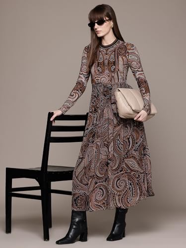 Label RITU KUMAR Brown Bluo Crew Neck Dress with Belt