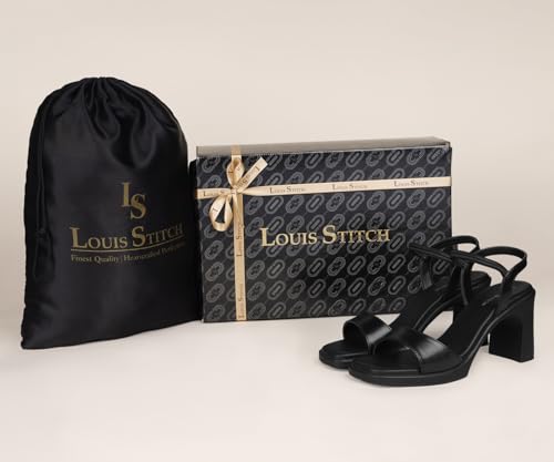 LOUIS STITCH Black Stylish Block Heel Sandals for Women with Elastic Strap Support (LD07-BHELJB105)
