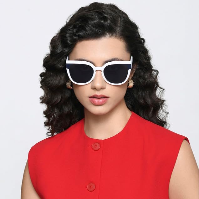 VINCENT CHASE EYEWEAR Vincent Chase By Lenskart | White-Blue Full Rim Cateye | Stardust | Branded Latest And Stylish Sunglasses | Polarized And 100% Uv Protected | For Women | Large | Vc S16930