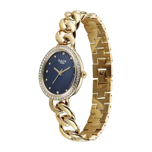 Titan Raga Spotlight with Quartz Analog Blue Dial Gold Brass Strap Watch for Women - 95429YM01