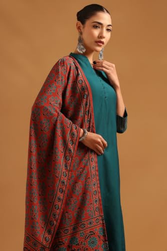 Soch Womens Teal Silk Blend Botanical Zari Embroidery Salwar Suit