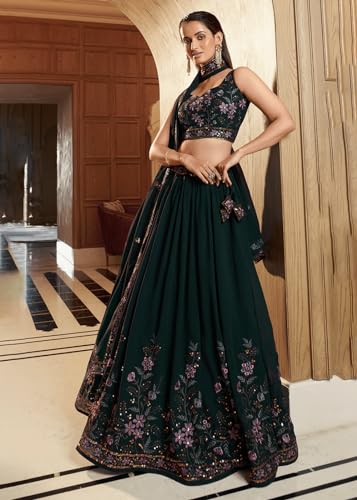 JIHU CULTURE Designer Green Embroidery Work Lehenga Choli With Dupatta