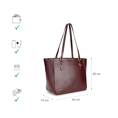 Fastrack CityStride Cherry Tote | Faux-Leather Women’s Handbag | Pebble-Textured Tote for 14-Inch Laptop with Dual Compartments