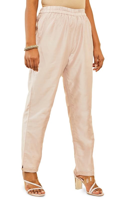 Soch Womens Blush Pink Silk Blend Floral Embroidered Suit Set with Contrast Dupatta