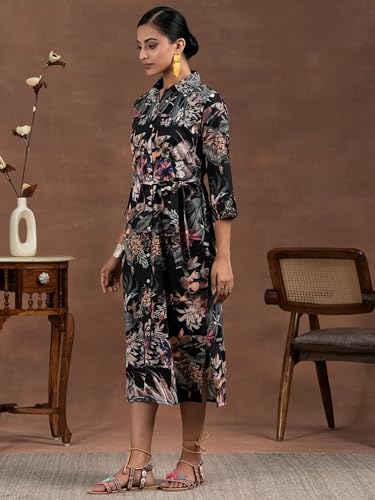 Libas Womens Printed Crepe Shirt Dress for Women Black