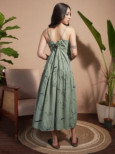 Vishudh Women Sleeveless Tie Neck Dress VVa1000071 Green S