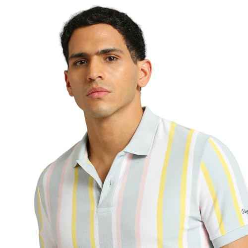 Pepe Jeans Men's Striped Regular Fit T-Shirt (PM542194_Sky Blue
