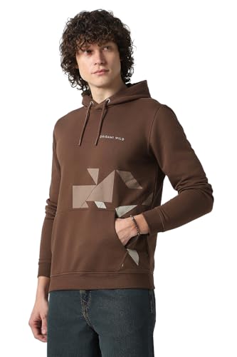 Men Brown Print Hooded Neck Sweatshirt
