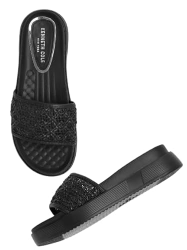 KENNETH COLE Women's Flatform Slide Sandal | Synthetic | Woven Strap, Open Toe | Black, UK7