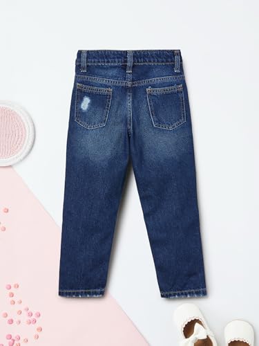 Max Girls Washed Distressed Jeans (Blue_6-8 Y)