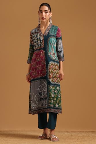 Soch Womens Blue Cotton Digital Printed Botanical Salwar Suit