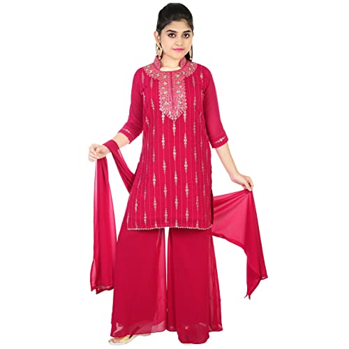 EthniCraze Straight Palazzo Pink Embroidered Suit With Georgette Dupatta (1128_Pink_38)
