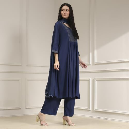 Biba Women's Rayon Kurta Set (SKDVINWIN30842AW25BLU_Blue