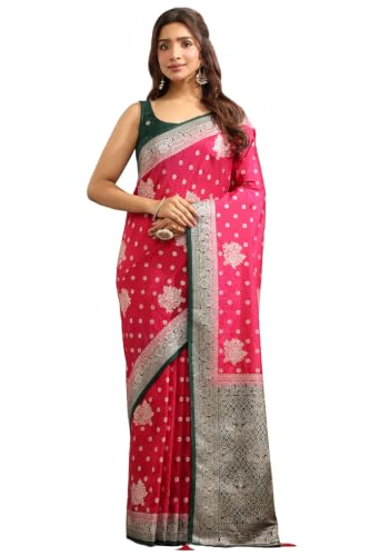 Soch Womens Fuchsia Viscose Botanical Zari Woven Saree With Stone Work