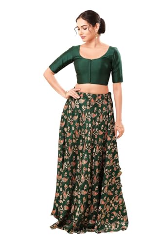 Vamas Women's Georgette Padded Self Design Half Sleeve Readymade Saree Blouse (X-1206.ELB_Bottle-Green_36)