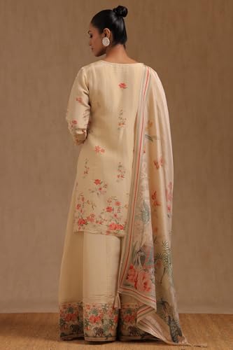 Soch Womens Beige Tissue Floral Print Suit Set With Zari