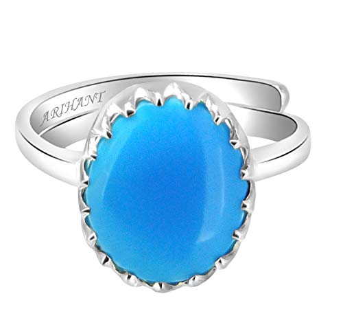 Arihant Gems & Jewels® Turquoise (Firoza) Silver Sterling (925 Silver) Ring – Available in 12.25 Ratti| Astrological Gemstone | Positive Effects | Unisex Design for Men & Women
