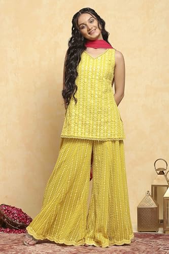 Biba Girls Yellow Polyester Dyed Straight Sharara Suit Set_8-9Y