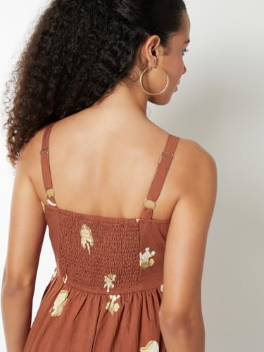 Max Women Printed A-line Dress (Maroon_L)