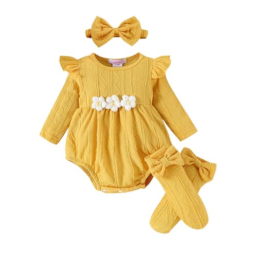 Hopscotch Baby Girls Textured Print Full Sleeves Yellow Bodysuits For Ages (9-12 Months)