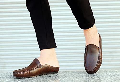 Pisces Brown Synthetic Back Open Shoe for Men - 12 UK (BACKOPEN PLAIN-Brown-12)