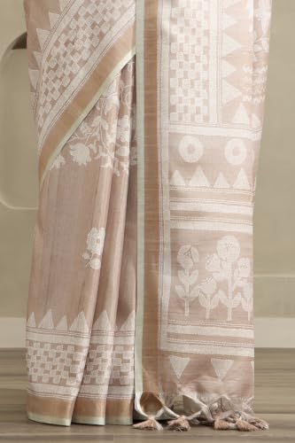 Soch Womens Beige Tussar Botanical Printed Saree