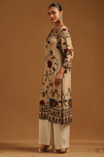 Soch Womens Beige Crepe Botanical Kurta