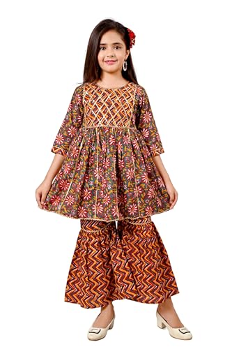 Arshia Fashions Baby Girl's Cotton Sanganeri/Floral Printed Kurti With Sharara Dress Clothing Set