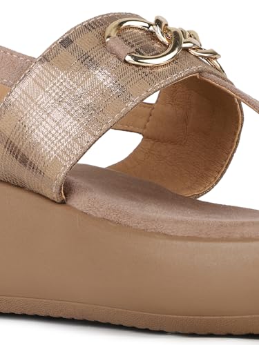 Womens Brown Embellished Round Toe Wedge Heel Sandals