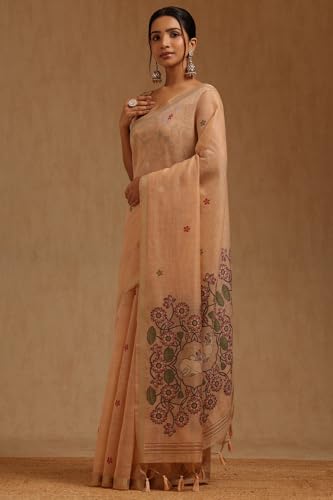 Soch Womens Beige Chanderi Woven Design Saree