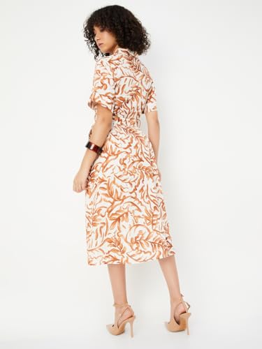 Max Women's Cotton A-Line Midi Casual Dress (EE54003_Off White