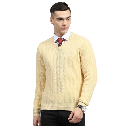 Monte Carlo Mens Beige Self Design V Neck Full Sleeve Pullover (1236031VN-2682-42)