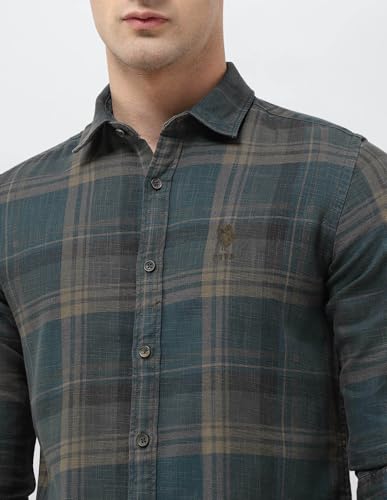 U.S. Polo Assn. Denim Co. Men's Tartan Checked Regular Fit Shirt (UDSHT1875_Grey_39)