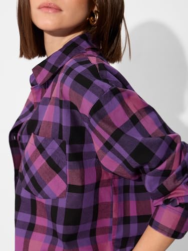 The Souled Store Plaid Shirt: Petunia Women and Girls Long Sleeve Collared Neck Button Down Boyfriend Shirts Womens Boyfriend Shirts Casual Button-Down Full Sleeve Solid Short Sleeve Casual Workwear