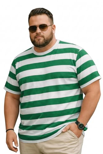 Veirdo Men’s Plus Size Oversized T-Shirt in Cotton Fabric, Comfortable Casual Wear with Relaxed Fit for Big & Tall Men, (Sizes 3XL to 5XL) (PS_VD_GRN_STRP_5XL)