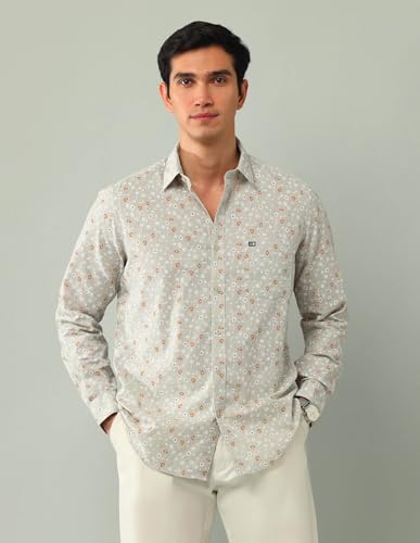 Arrow Sports Men's Floral Slim Fit Shirt (ASAJSH1669_Beige