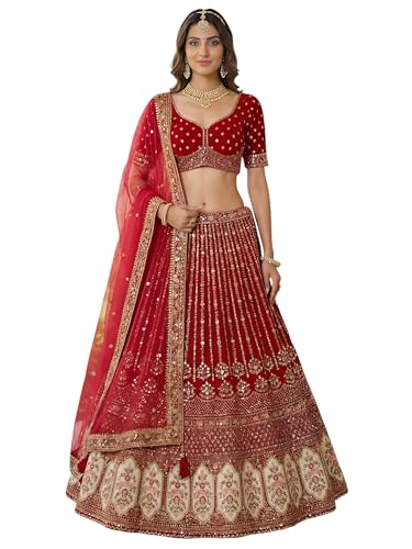 Zeel Clothing Women's Zari, Dori, and Resham With Sequins Embroidered Work Organza Lehenga Choli With Dupatta (5113-Maroon-Women-Lehenga-Choli-Latest; Free size)