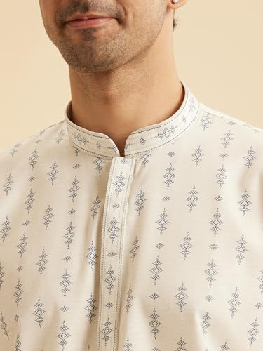 Manyavar Men's Art Silk Printed Regular Fit Casual Short Kurta (White,XXL)