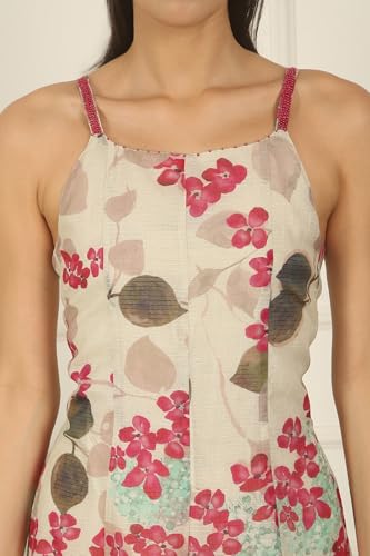 W for Woman Off-White Foral Printed Cotton Kota Flared Spaghetti Dress (Size: XS)-W12244-125266