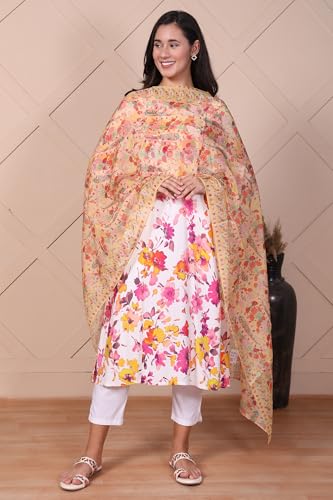 W for Woman Yellow Floral Print Organza Dupatta