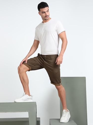 BEEVEE Men’s Casual Brown Printed Cotton Lycra Shorts | Mid Rise, Knee Length, 4 Pockets, Drawstring Closure, Regular Fit