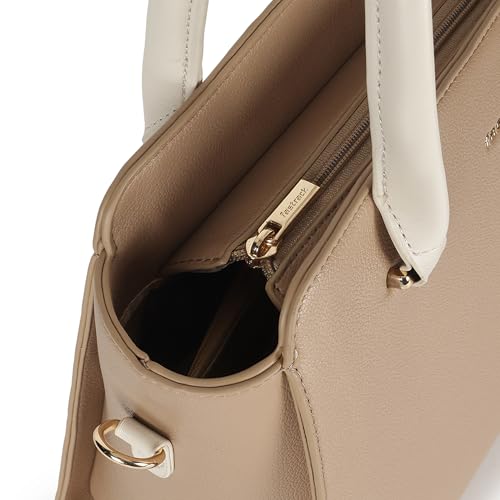 Fastrack PebbleEdge camel Satchel | Faux-Leather Women’s Handbag | Structured Satchel with Triple Compartments & Gold Accents