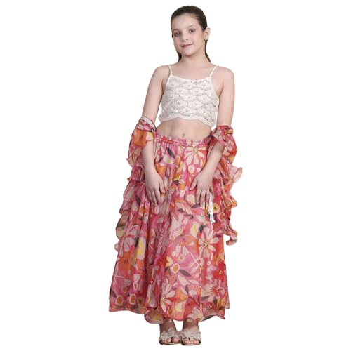 Biba Girl's Polyester Lehenga Set (KWFLOD6199SS25OWHT_Off White_12-13 Year)