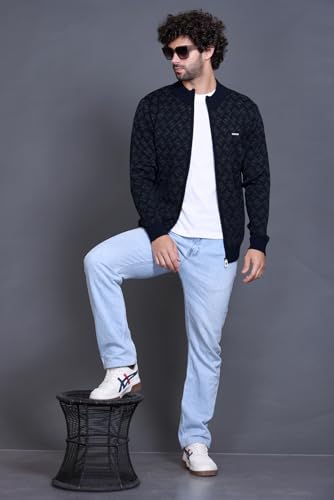 GODFREY Acrylic Zipper Turtle Neck Sweaters for Men, Black, 2XL