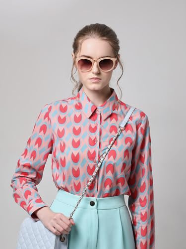VERO MODA Women Abstract Print Pink Cotton Regular Fit Shirt